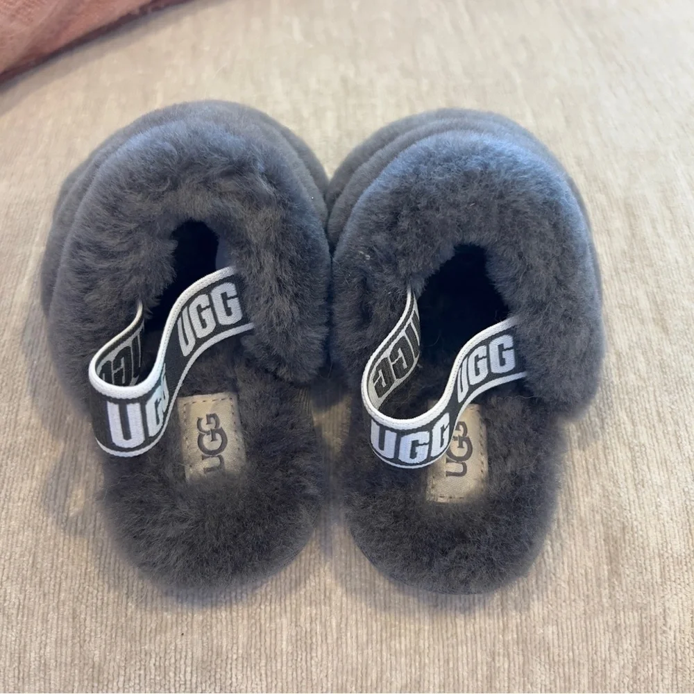 UGG Charcoal Kids' Furry Slippers